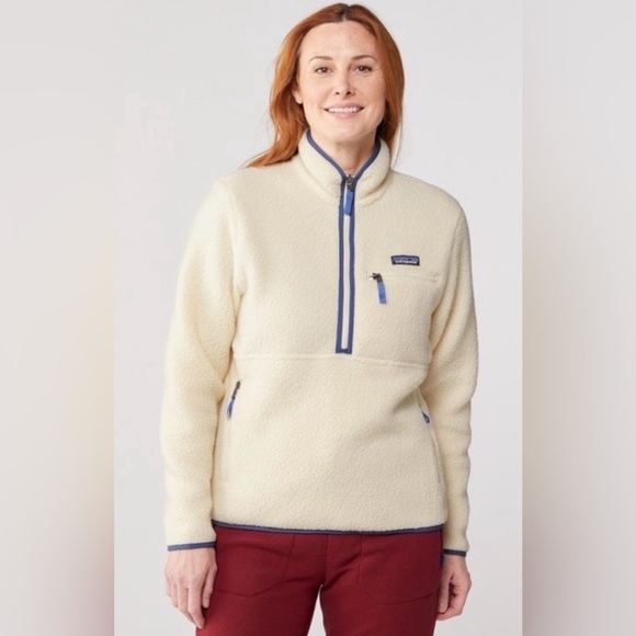 Patagonia Tops - Patagonia Retro Pile Marsupial 1/2 Zip Fleece Pullover Natural/Cream/Blue Large
